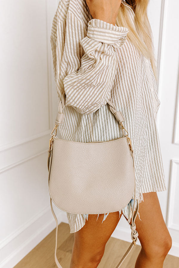 Premium Allure Avenue Faux Leather Crossbody Bag in Oatmeal