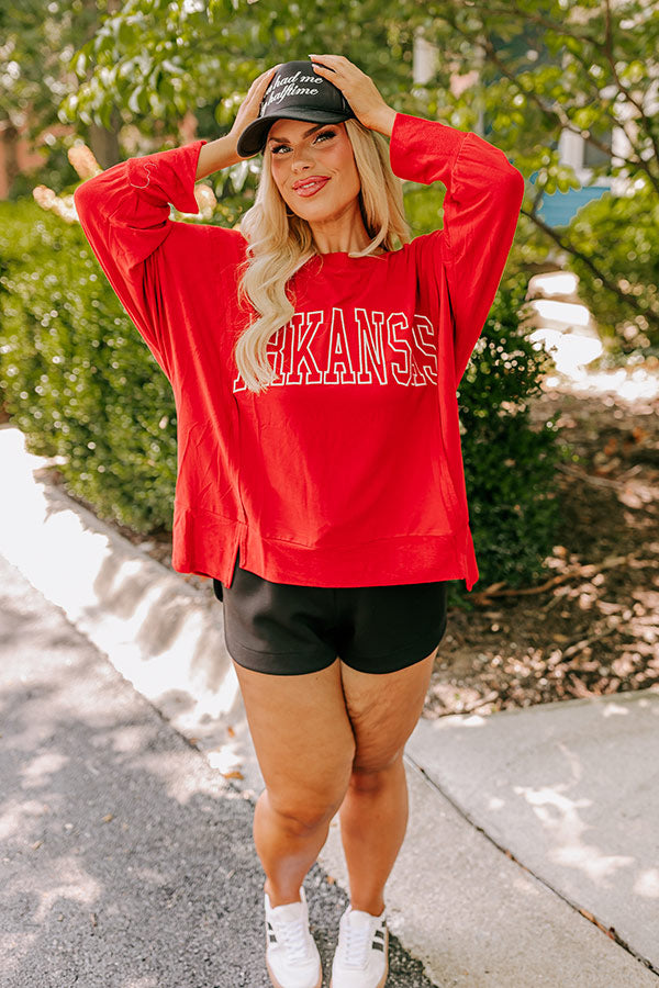 Premium Arkansas Embroidered Long Sleeve Tee - Red Curves Collection