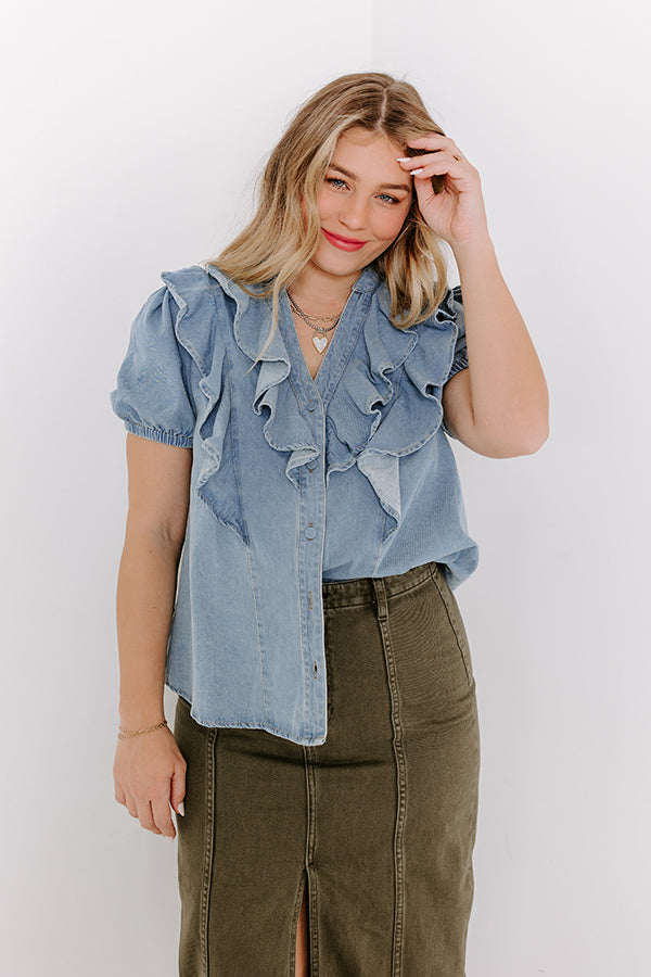 Ultimate Casual-Chic Denim Ruffle Top