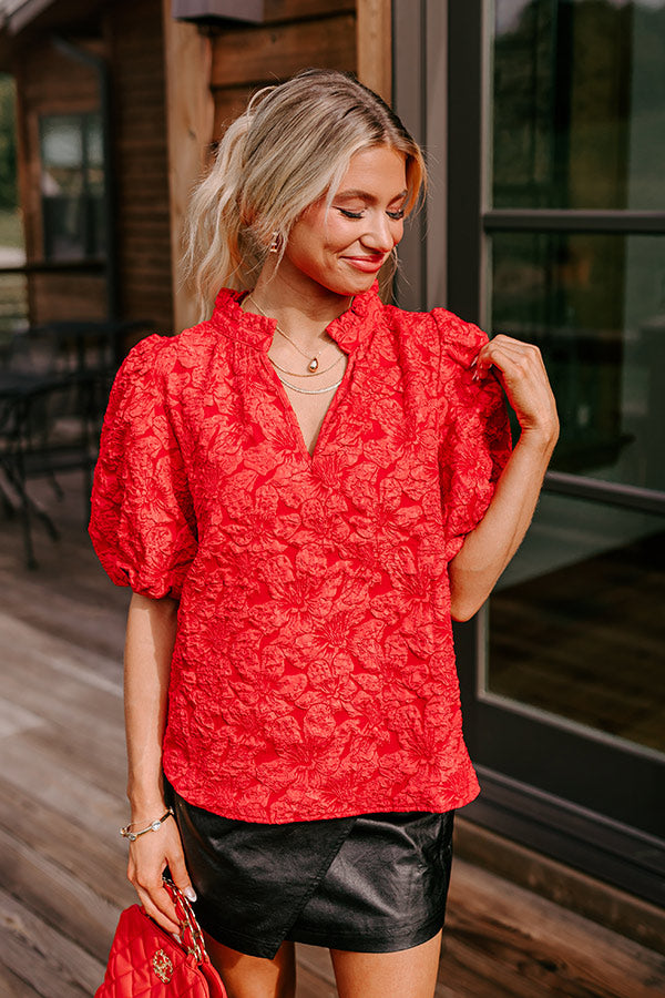 Premium Holiday Jacquard Party Top - Red
