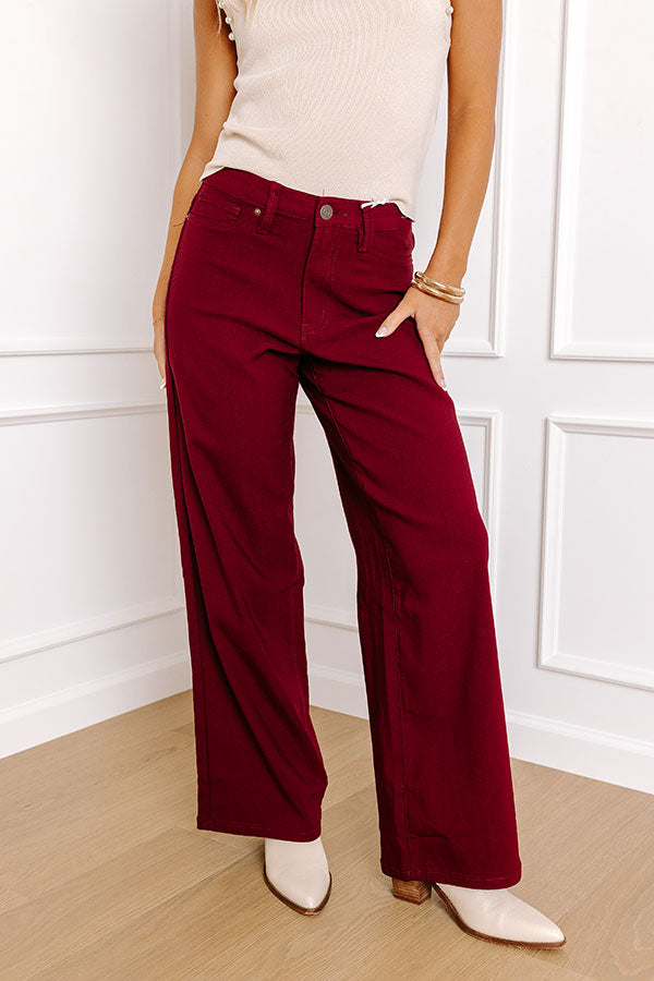 Ultimate Phoebe High Waist Wide Leg Pants in Wine - Trendy & Relaxed Style