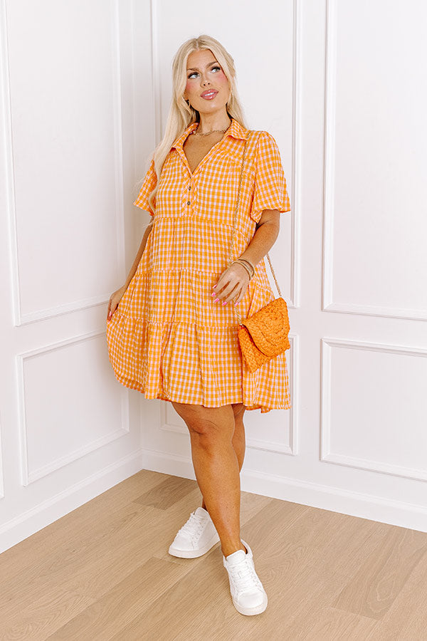 Premium Gingham Mini Dress - Orange Curves for Picnic Perfection