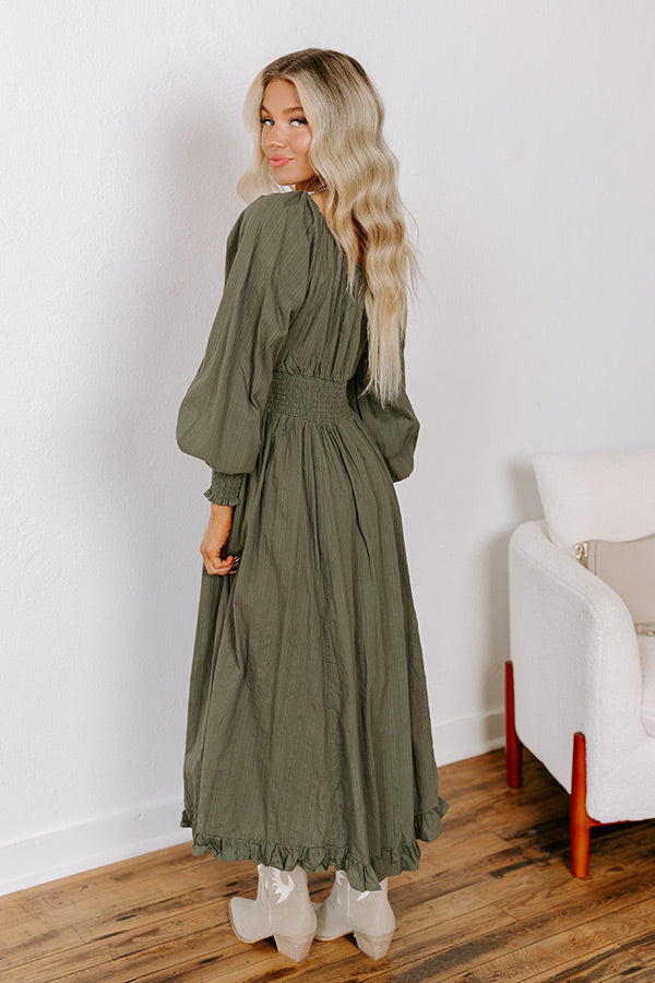 Premium Olive Sunset Views Button Down Midi Dress