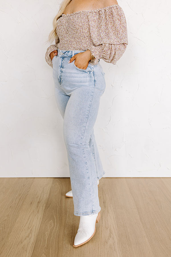 Premium High Waist Distressed Crop Flare Jeans by Risen Emerson