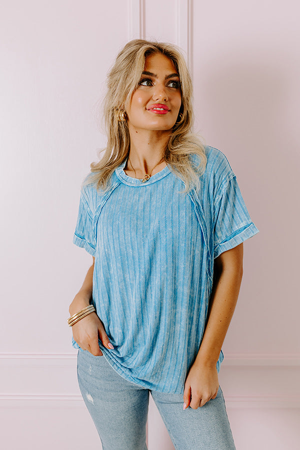 Premium Mineral Wash Ribbed Shift Top - Ocean Blue