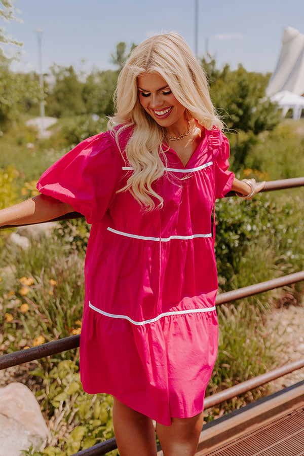 Ultimate Porch Swing Sippin' Mini Dress - Hot Pink Curves