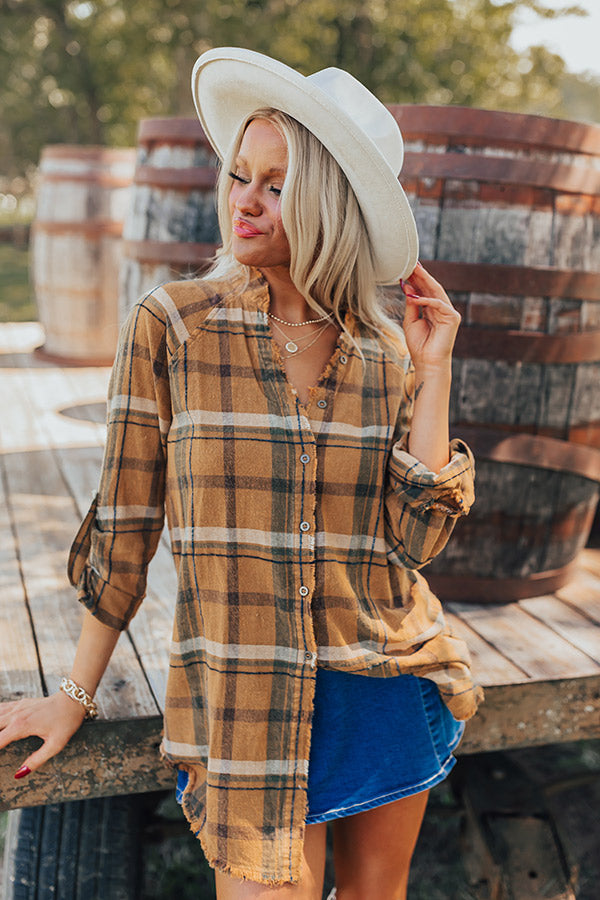 Ultimate Hayride Bliss: Premium Vintage Plaid Tunic in Camel