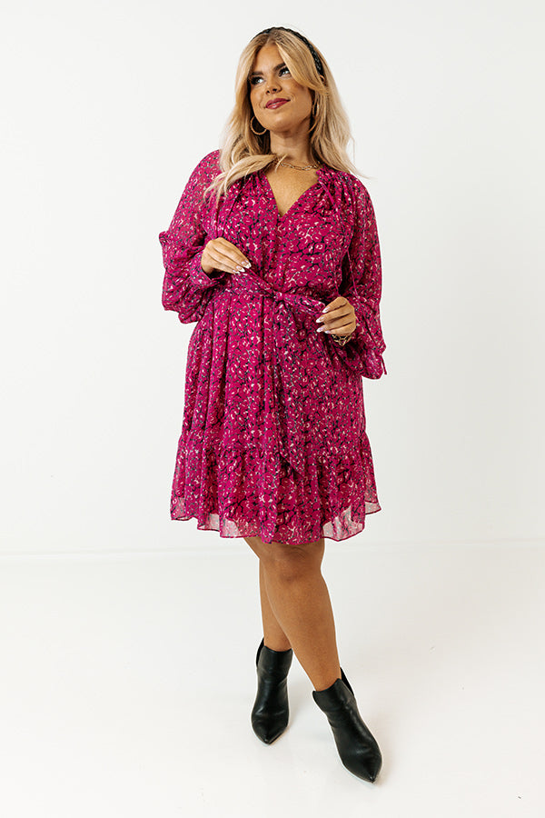 Ultimate Fuchsia Chiffon Shift Dress - Animal Print & Shimmer Accents