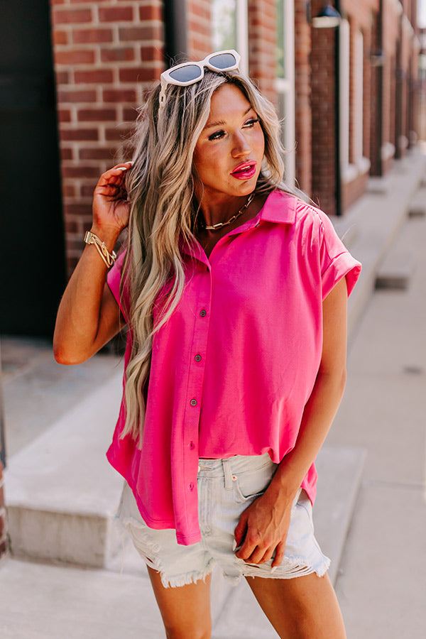 Premium Casual Button-Up Top - Trendy Pink