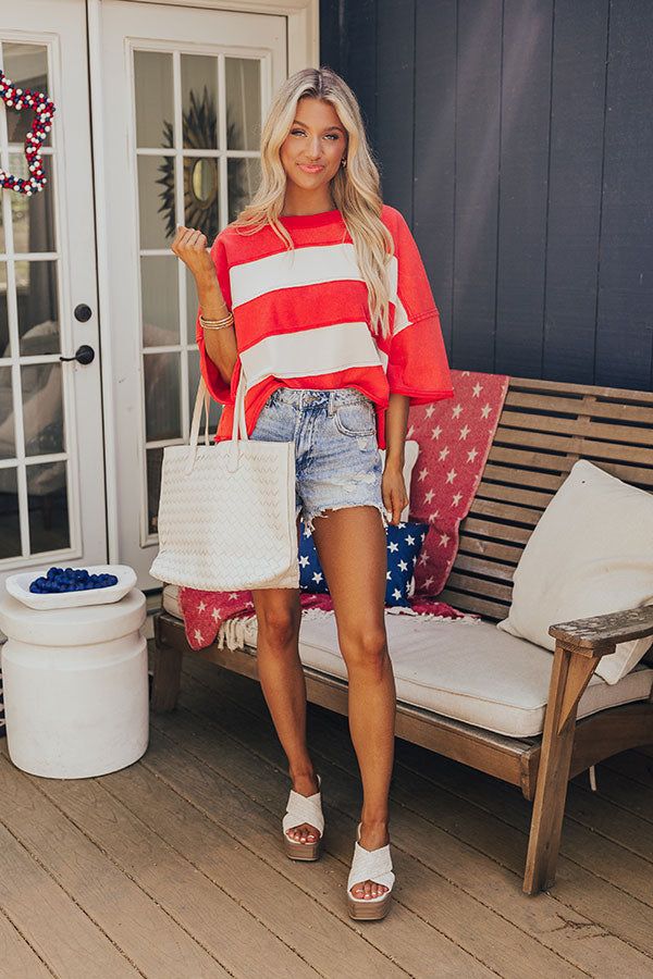 Premium Stripes & Sparklers Vintage Wash Tee - Red