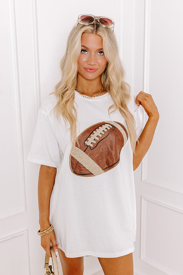 Ultimate Game Day Tee: Kickoff Cutie Embroidered Oversized White