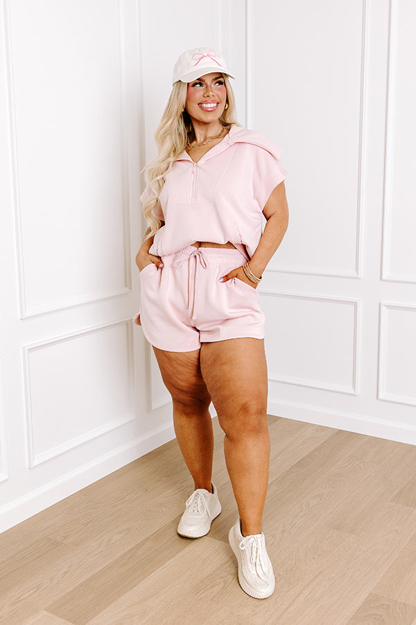 Ultimate Casual Comfort High Waist Shorts - Light Pink Curves