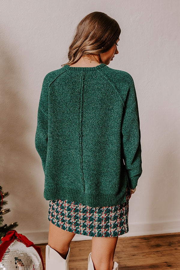 Premium Fall Gratitude Chenille Knit Sweater - Hunter Green
