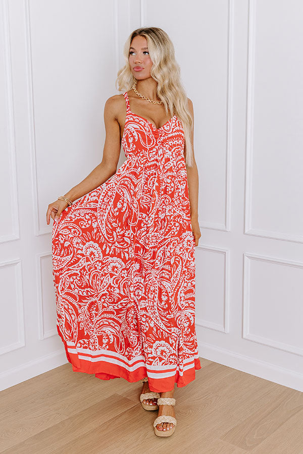 Ultimate Sunset Soiree Paisley Maxi Dress - Dark Tangerine Elegance