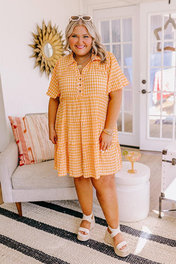 Premium Gingham Mini Dress - Orange Curves for Picnic Perfection