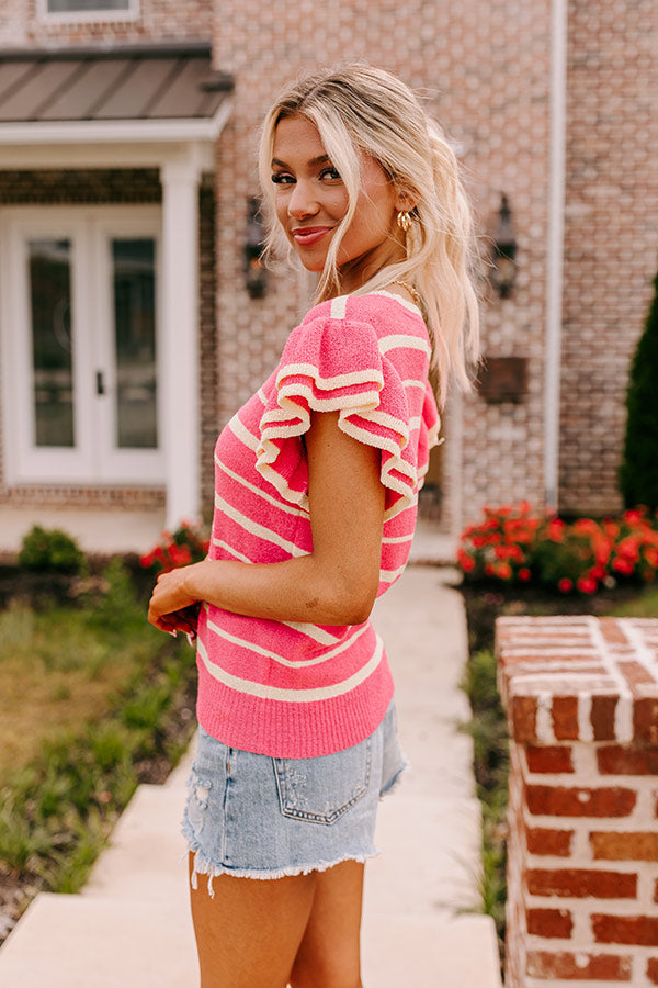 Premium Sweet Charmer Knit Stripe Top - Ultimate Pink Style