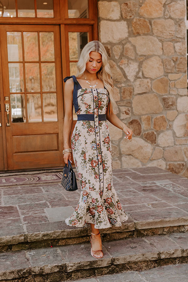 Premium Wine Country Floral Midi Dress