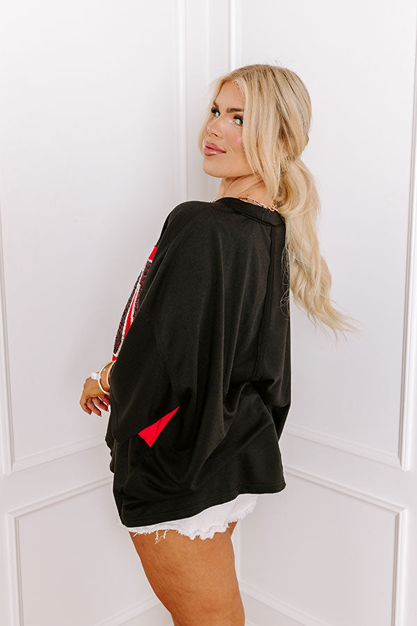 Ultimate Game Day Sequin Oversized Tee - Touch Down Black Curves