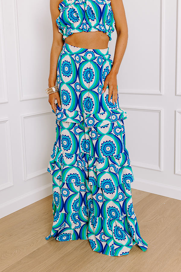 Premium Island Oasis High Waist Floral Maxi Skirt - Royal Blue Paradise