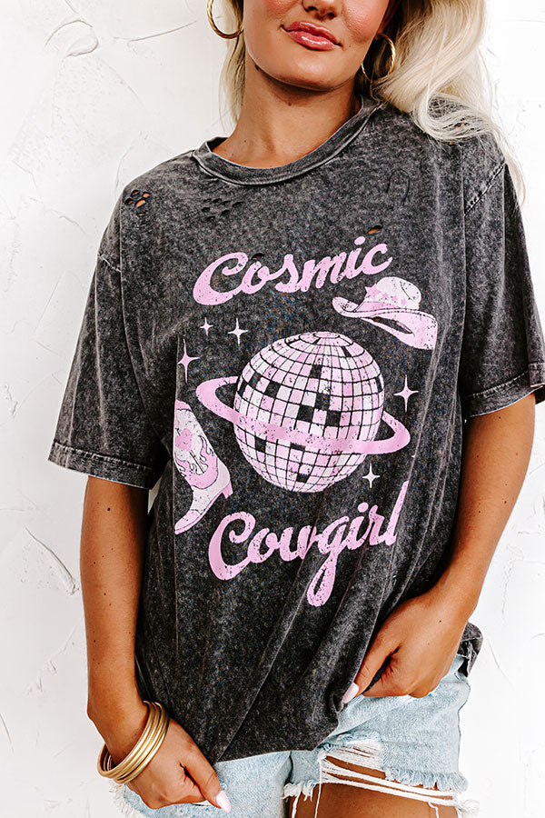 Ultimate Cosmic Cowgirl Distressed Tee - Premium Disco Vibes