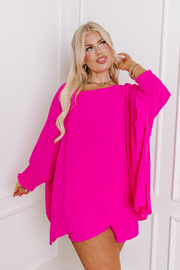 Premium Boardwalk Bliss Shift Top in Hot Pink Curves - Ultimate Casual Chic