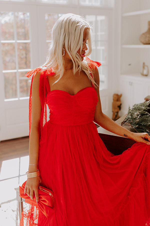 Ultimate Twirls Around The Room Tulle Midi Dress in Red