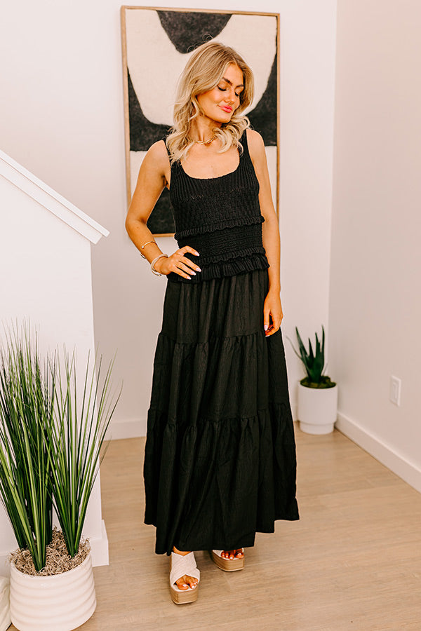 Ultimate Sunset Beach Stroll Crochet Maxi Dress - Black