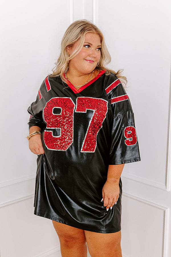 Ultimate Game Day Glam Faux Leather Mini Dress - Black Curves