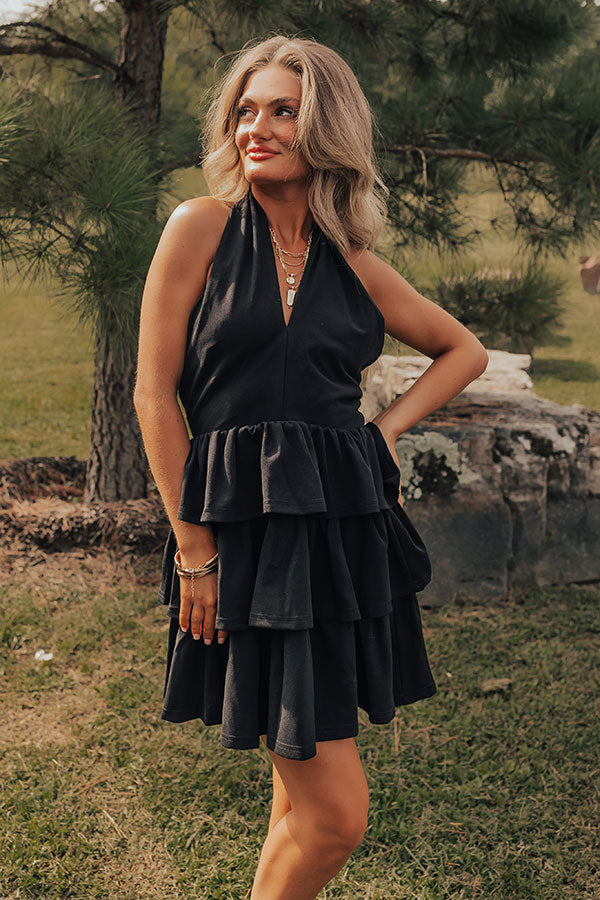 Ultimate Romantic Ruffle Mini Dress in Black - Writing Love Notes