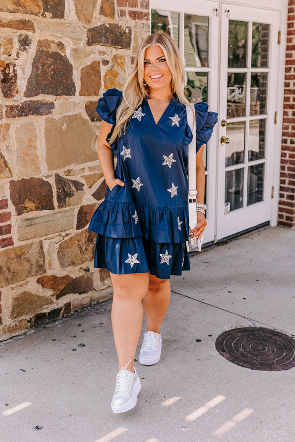 Ultimate Game Day Navy Ruffle Mini Dress - Premium Sequined Design