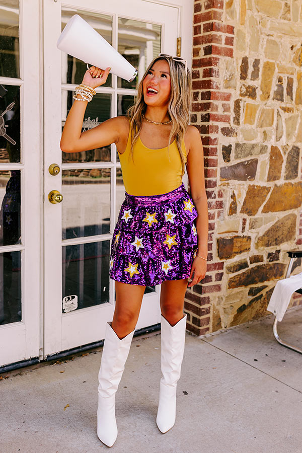 Ultimate Game Day Glam Sequin Skirt - Purple Star Design