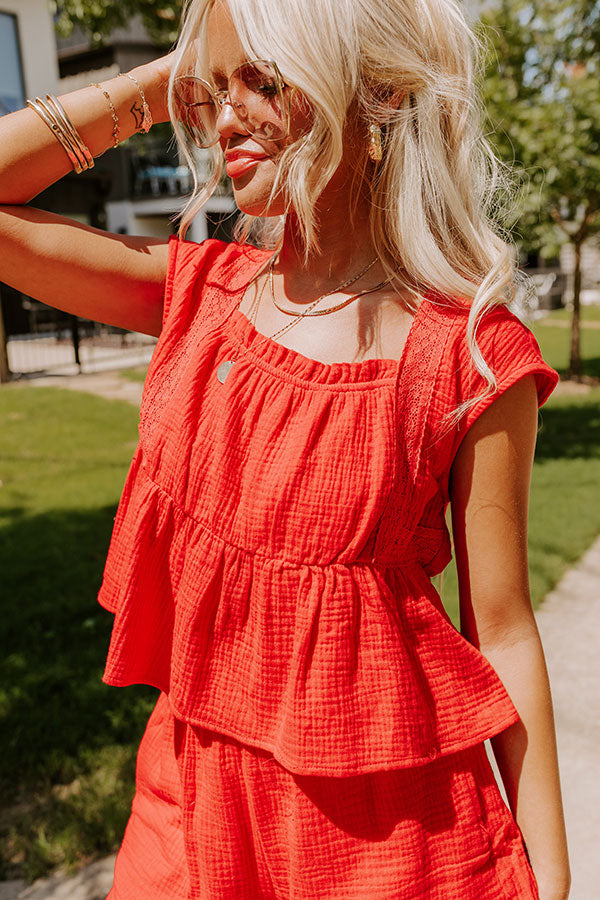 Premium Americana Chic Babydoll Top - Red