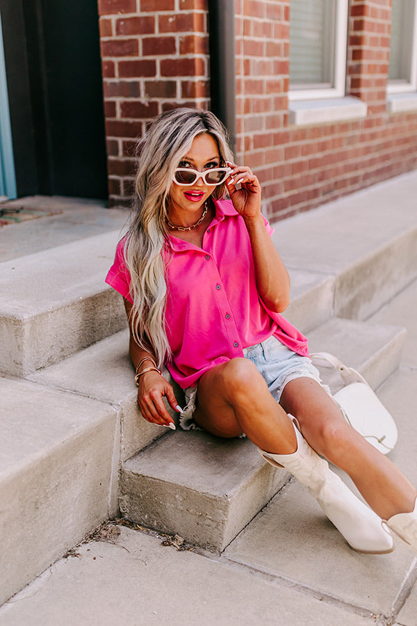 Premium Casual Button-Up Top - Trendy Pink