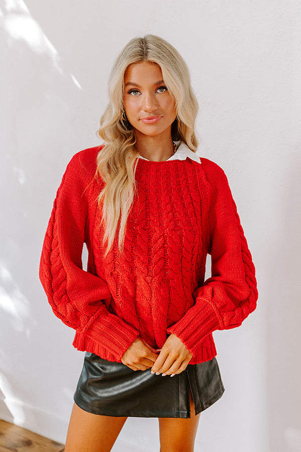 Premium Cable Knit Sweater - Cozy Red Edition