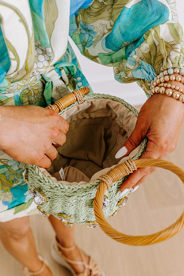 Premium Straw Woven Bucket Bag with Rhinestone Accents