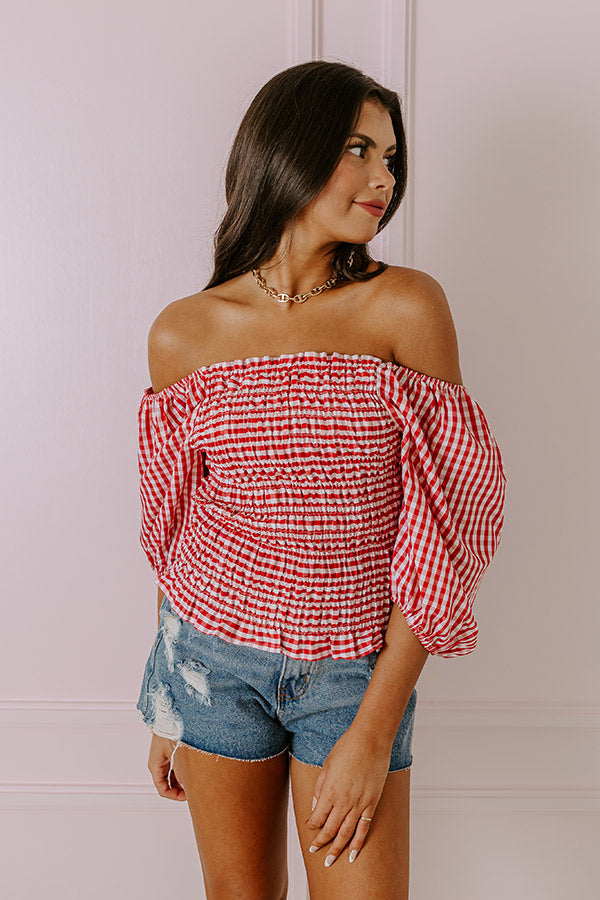 Premium Summer Rhythm Gingham Top - Red & White