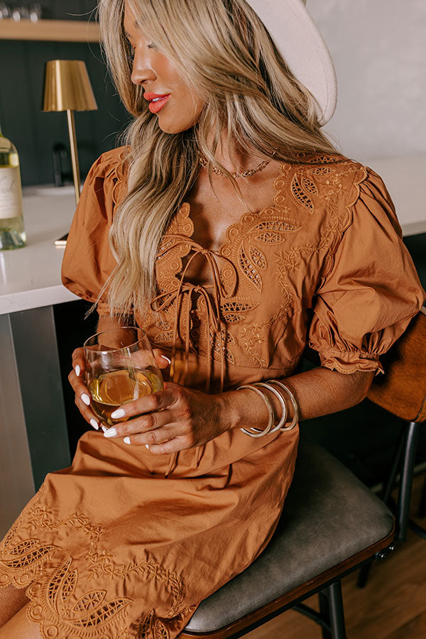 Premium Chic Embroidered Mini Dress - Camel