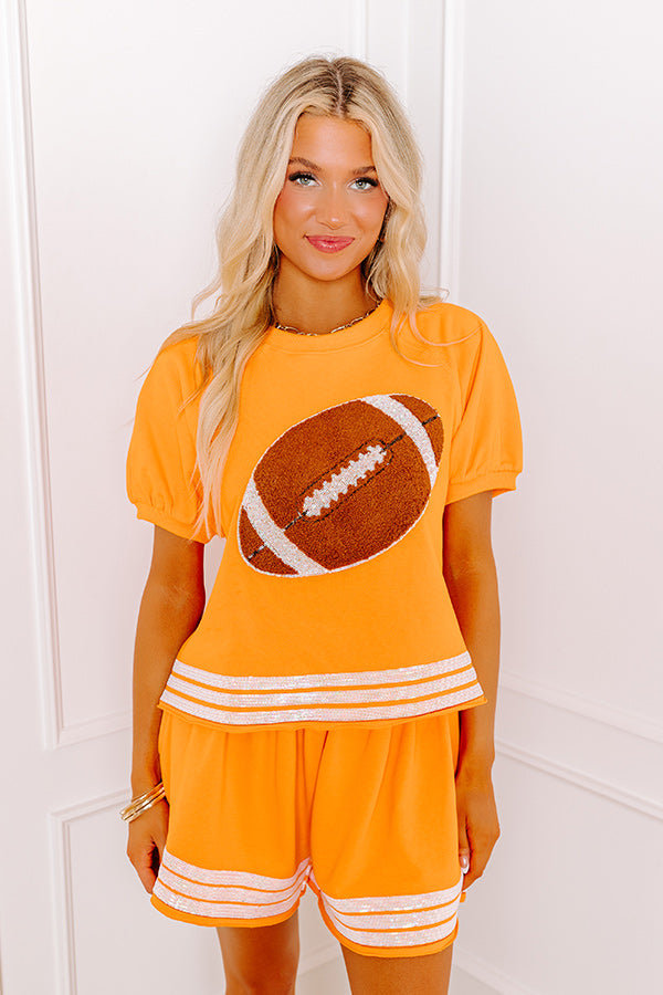 Game Day Glam Orange Embroidered Top