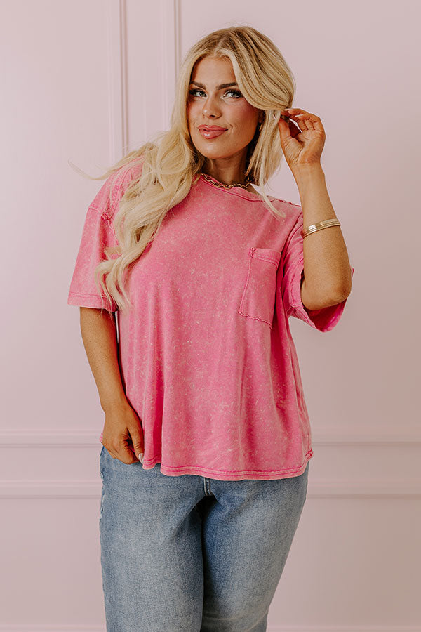 Premium Mineral Wash Tee - Relaxed Fit in Pink Curves