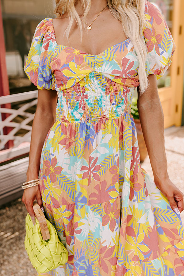 Premium Tropical Escape Maxi Dress in Sea Glass