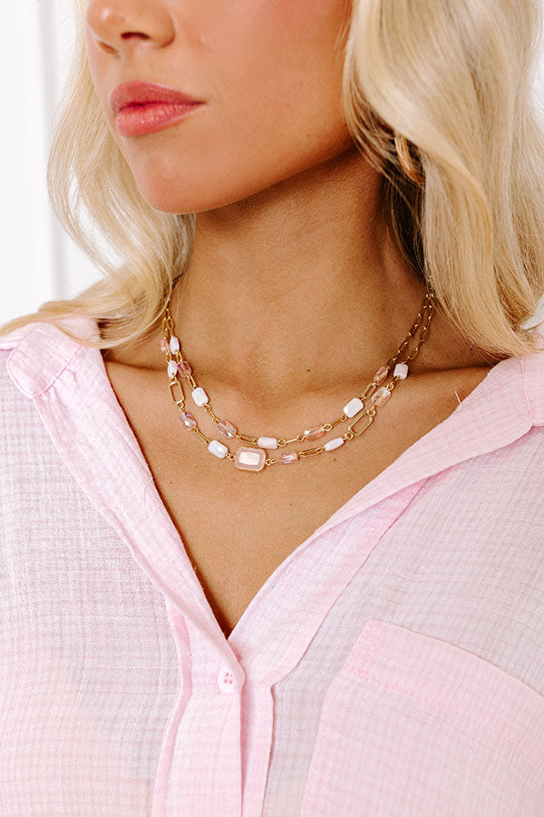 Ultimate Glam Layered Necklace in Pink - Sparkle in Style