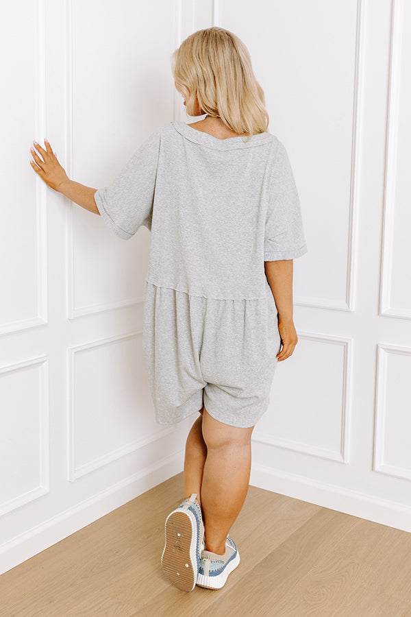 Premium Summer Comfort: Grey Curves Button-Down Romper