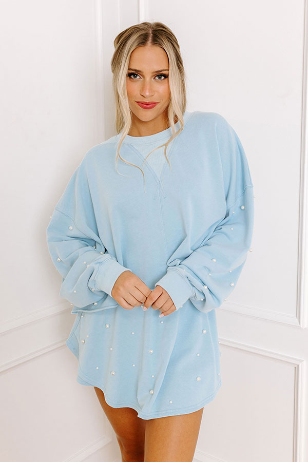 Premium Sky Blue Embellished Crop Sweatshirt - Ultimate Chic Style