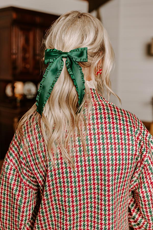 Premium Hunter Green Satin Bow Hair Clip - Ultimate Elegance