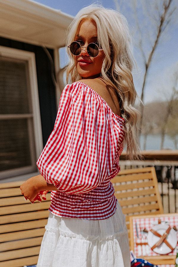 Premium Summer Rhythm Gingham Top - Red & White