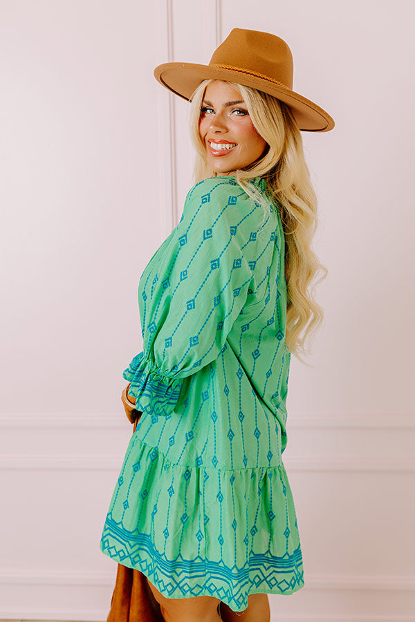 Premium Charleston Stroll Embroidered Mini Dress - Kelly Green Curves