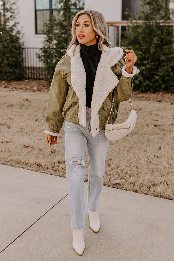 Premium Sherpa-Lined Denim Jacket in Olive - Ultimate Fall Style