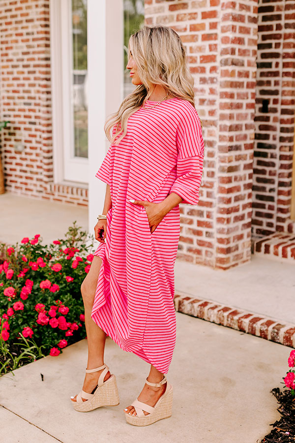 Premium Beach Day Terry Cloth Maxi Dress - Pink Stripes