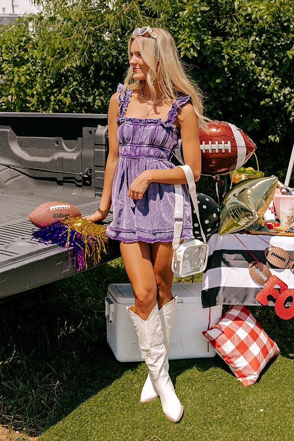 Premium Tailgate Ready Mineral Wash Denim Romper - Purple