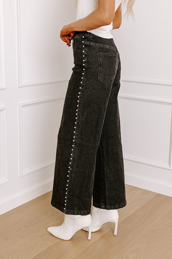 Premium High Waist Pearl Embellished Jeans - Ultimate Glam Black